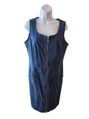 Together Denim Zip Front Dress Size 12 Sleeveless Hong Kong Y2K Vintage
